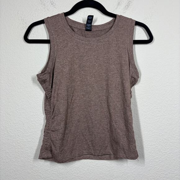 Zobha Size Large Saydee Tank Top Brown Cinched Side Crew Neck Pullover Stretch - Picture 1 of 8